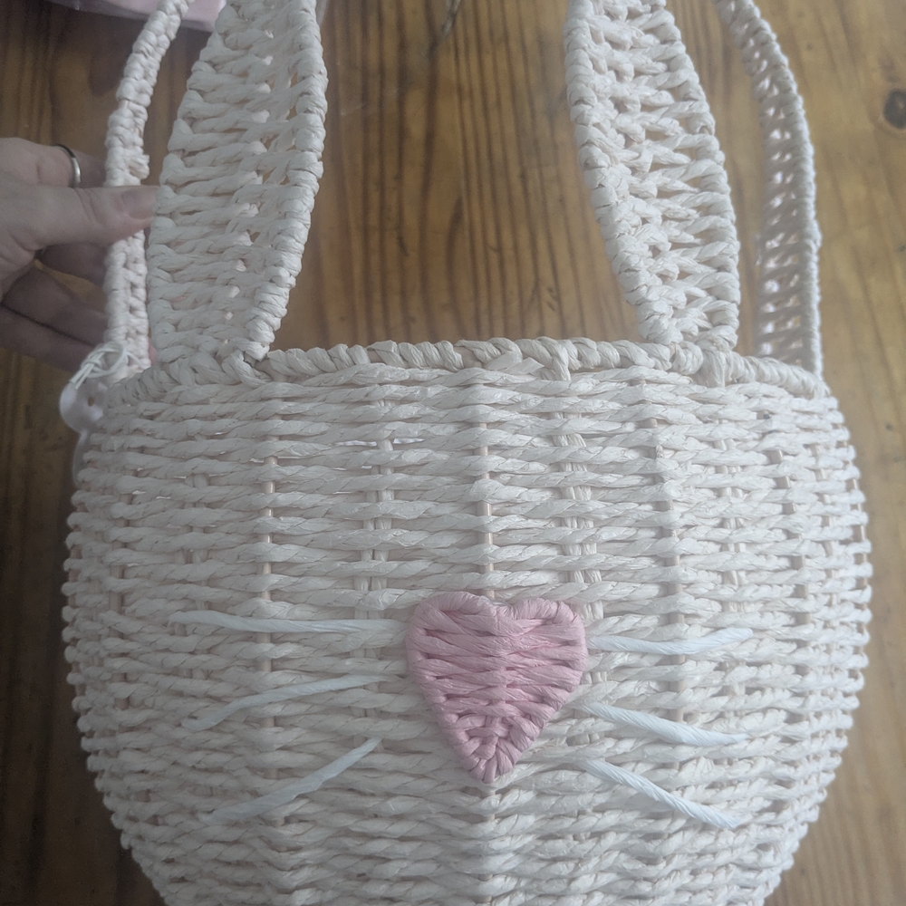 Charming Cream and Pink Woven Bunny Basket